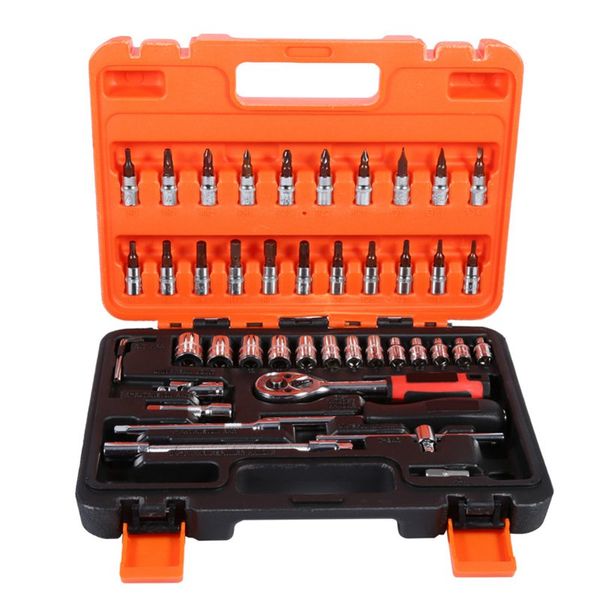 Freeshipping 46 teile/satz Steckschlüsselsätze Auto Reparatur Werkzeug Ratsche Drehmomentschlüssel Combo Tools Kit Mit Box Langlebig