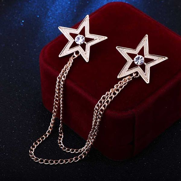 

korean new crystal pentagram brooch pin fashion tassel chains suit shirt badge collar lapel pin for men and women jewelry gifts, Gray