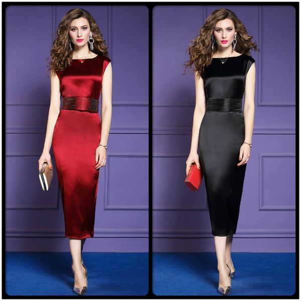 

luxury silk blend street style dress summer runway women's pencil dress office lady business elegant slim party prom dresses, Black;gray