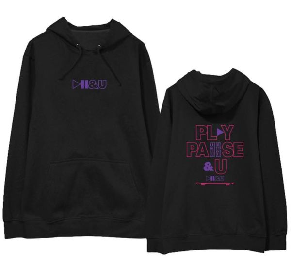 

kpop iu 11 yeas concert play pause and u same printing hoodies fashion fleece/thin pullover loose sweatshirt, Black