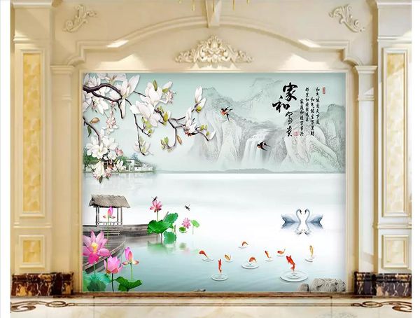 

papel de parede 3d wallpapers custom p mural wall paper home and rich magnolia lotus landscape tv sofa background wall papel de parede