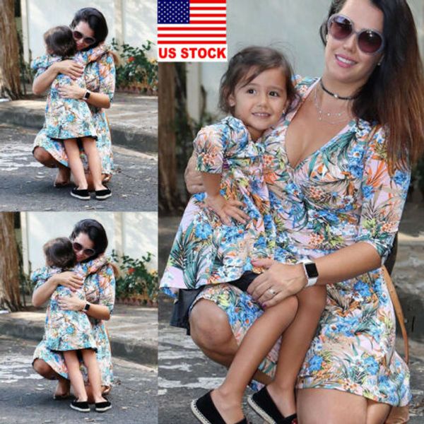

семья платье мать и дочь matching девочек дочь outfit цветочные платья, Blue