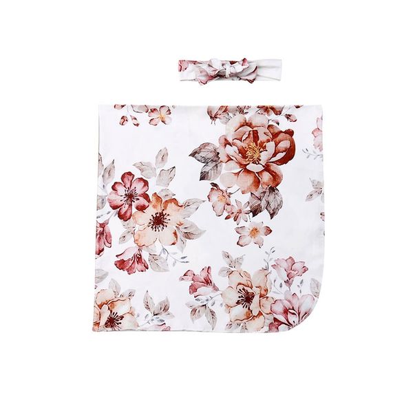 

newborn infant baby girl floral cotton muslin swaddle blanket parisarc wrap swaddling headband 2pcs clothes costume clothing