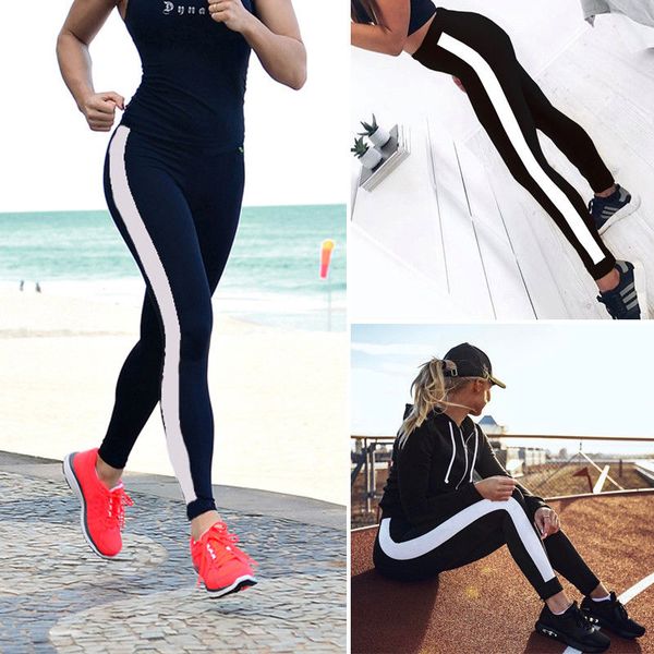 

women running yoga fitness leggings gym sports pants women compression trousers, White;red