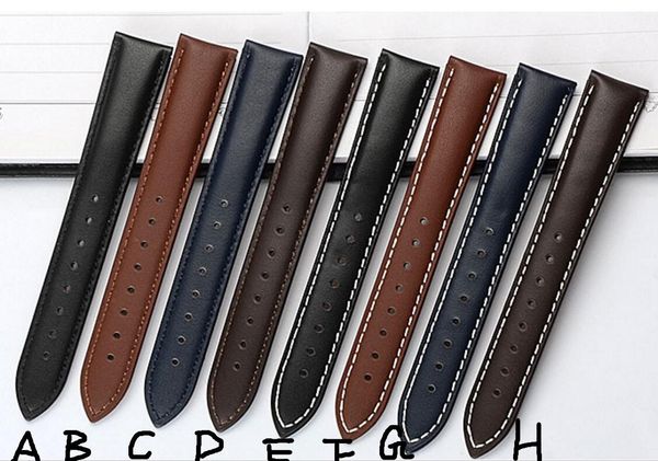 

strap leather men waterproof and sweat-proof butterfly buckle watch chain strap 20mm factory wholesale, Black;brown