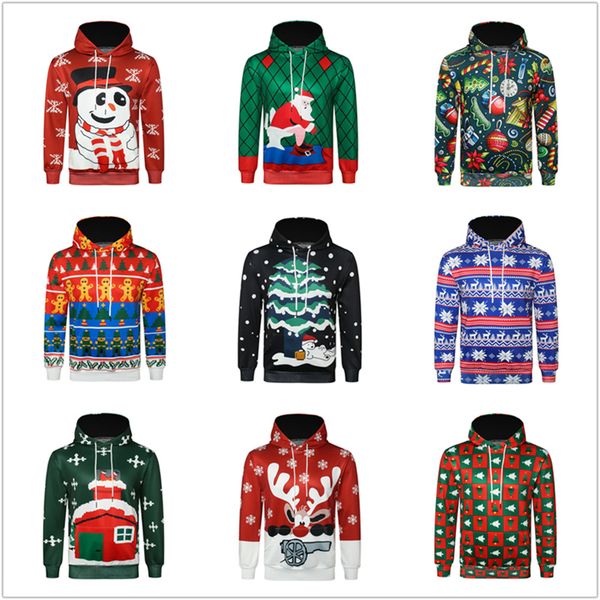 

women men ugly christmas hoodie santa claus 3d print o-neck sweashirts, Black