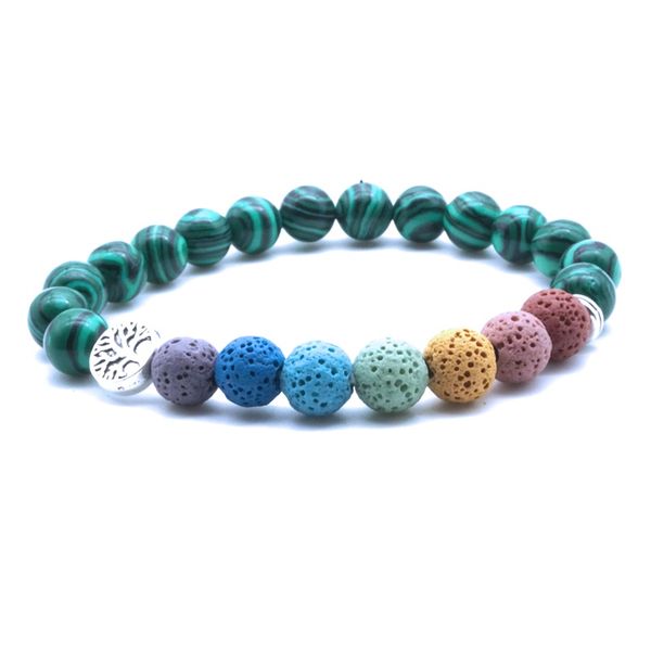 

malachite tree of life 8mm colorful seven chakras black lava stone bracelet diy essential oil diffuser bracelet yoga jewelry