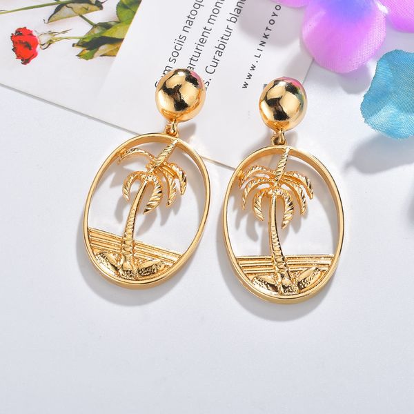 

2019 vintage fashion women coconut palm tree drop earring big oval circle drop earrings for summer holiday hawaii earring jewel, Silver