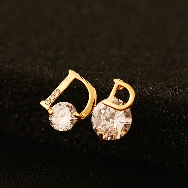 

2020 new fashion zircon asymmetric stud earrings for women 18k gold plated letter brand jewelry high quality, Golden;silver