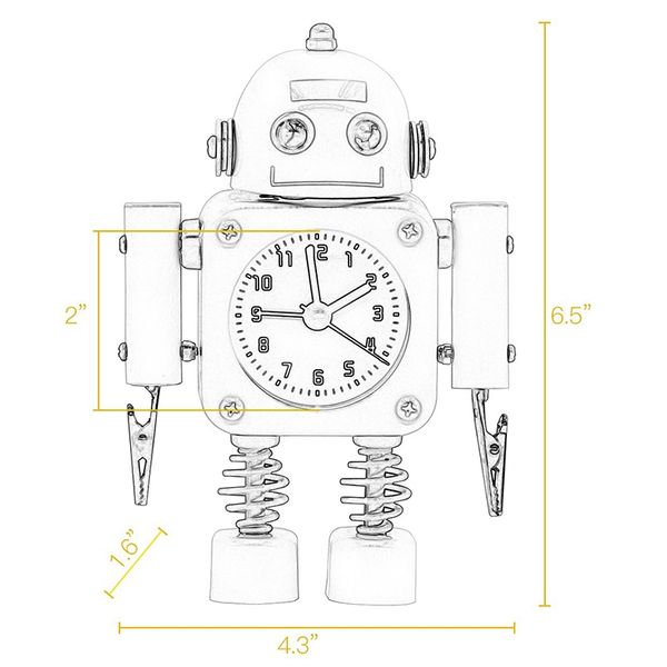

non-ticking robot alarm clock stainless metal - wake-up clock with flashing eye lights and hand clip other clocks accessories