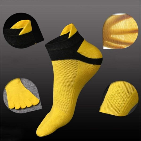 

1 pair of men pure cotton toes sock breathable five finger socks summer short tube net ultra-slim sports cotton five finger sock, Black