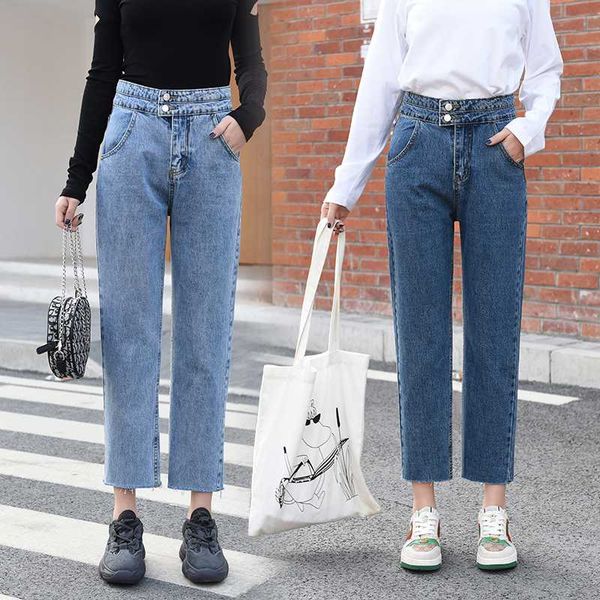 

spring autumn jeans new korean fashion casual tide high waist jeans plus size female women loose wild harem pants, Blue
