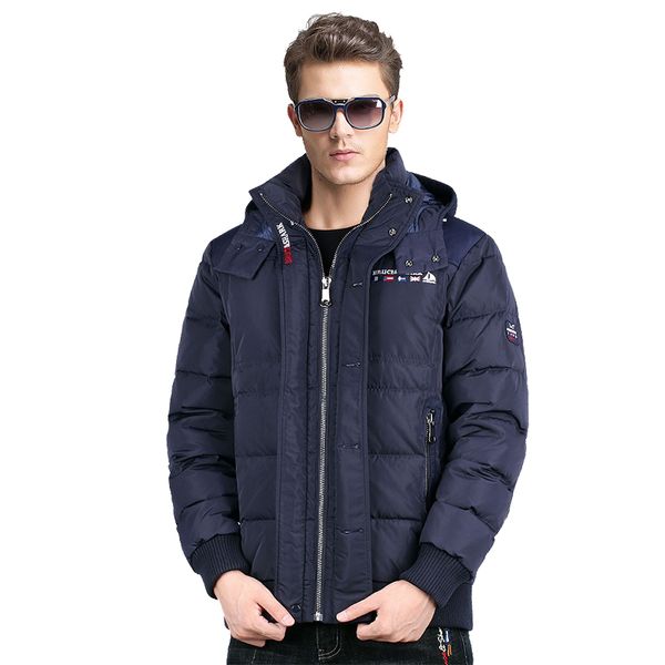 

men's down feather jacket coat gray duck down waterproof windbreaker jackets male hooded thermal coat plus size, Black