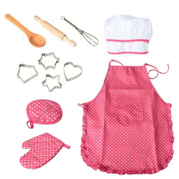 

11 pcs apron for little girls kids cooking baking set chef hat mi& utensil for toddler dress up chef costume role play