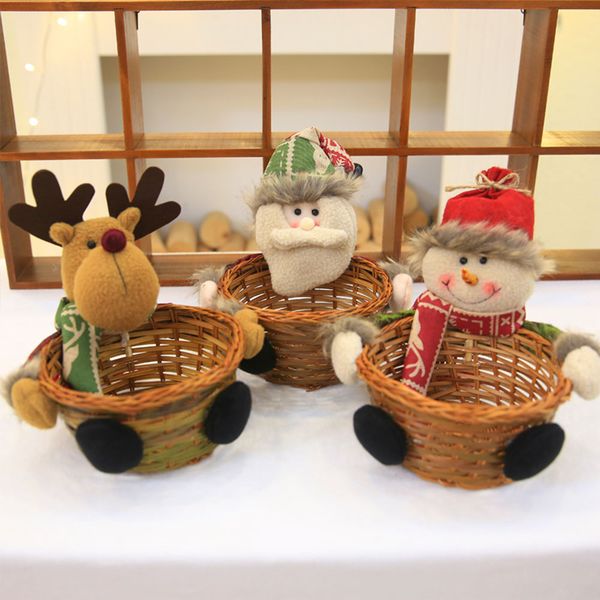 

holder party supply decoration storage 19x19cm santa claus candy basket christmas gift snowman bamboo xmas decor ornament