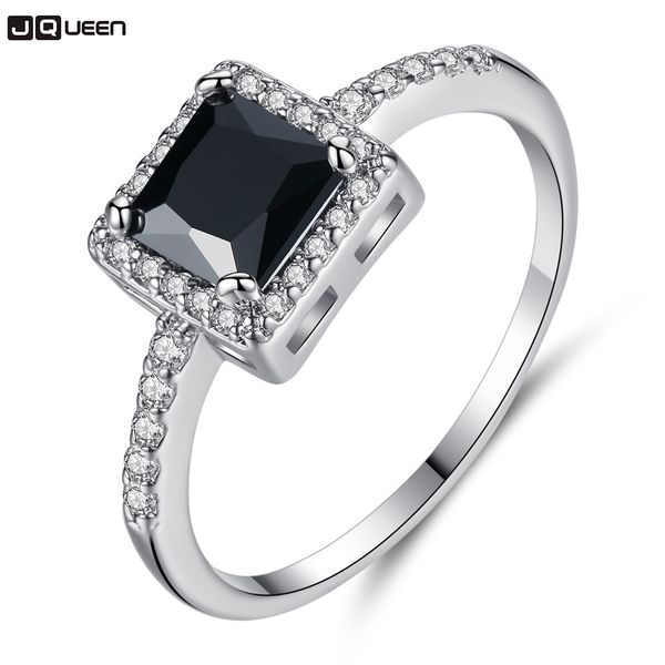 

black big square stone crystals silver color punk ring for women gift zircon inlaid stone women ring