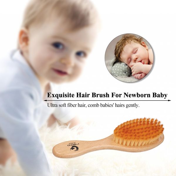 

cute baby boy girl kids gentle soft hair brush comb set newborn ultra soft baby hair brush wooden handle newborn hairbrush, Silver