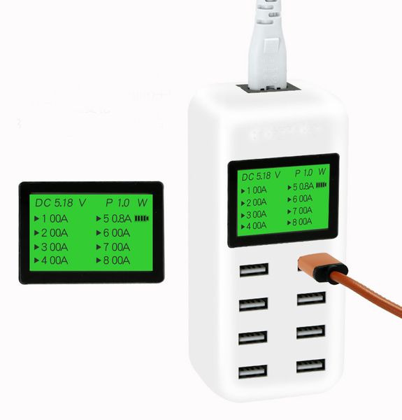 Intelligentes USB-Ladegerät mit LCD-Display und 8 USB-Stromanschlüssen für Mobiltelefone und Tablets USB 5V 8A-Ladegerät