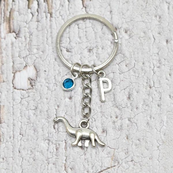 

кольцо для ключей динозавра, персонализированный брелок, брелок для ключей с камнем рождения, подарок динозавра,аксессуар для сумки, небесны, Silver