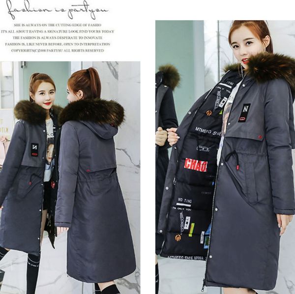 

2018 autumn and winter new fat mm large size two sides wearing a long down jacket cotton coat co cwomen, Black