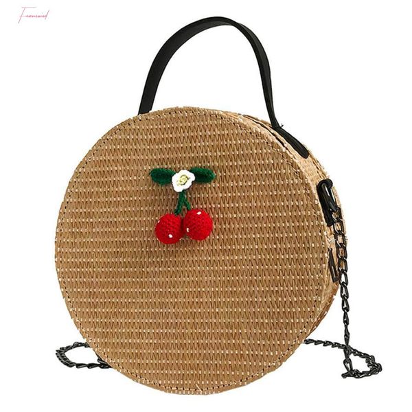 

round straw bags women summer shoulder bag handmade woven beach cross body circle handbag gift 0
