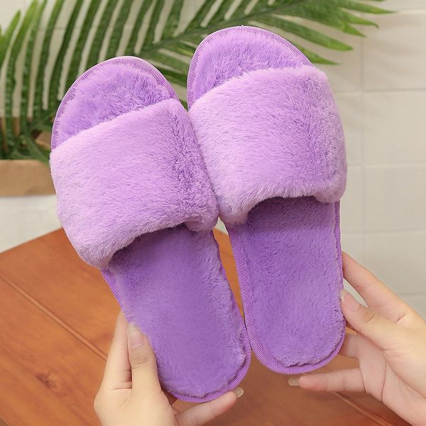

6 colorsnice new autumn women plain slippers home room use fur shoes woman non-slip flat heels ladies soft leisure flip flops, Black