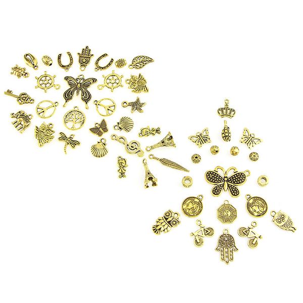 

50pcs mixed shapes charms vintage pendants diy crafts jewelry findings fits bracelets anklet necklace jewelry making, Bronze;silver