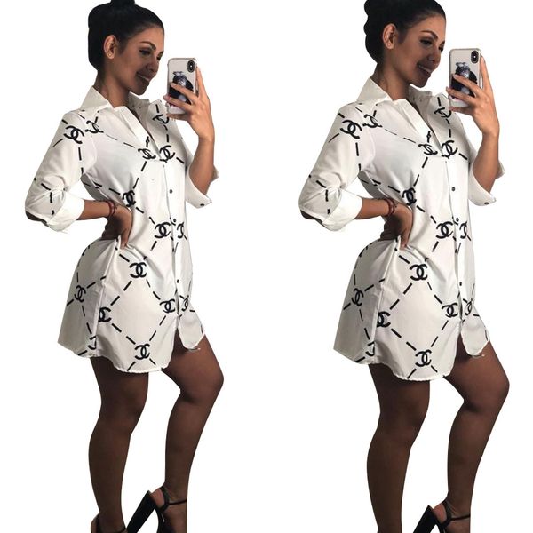 

Women brand hirt dre hirt collar long leeved letter print kirt de igner autumn and winter wear fa hion dre new large ize xxl, Black;gray