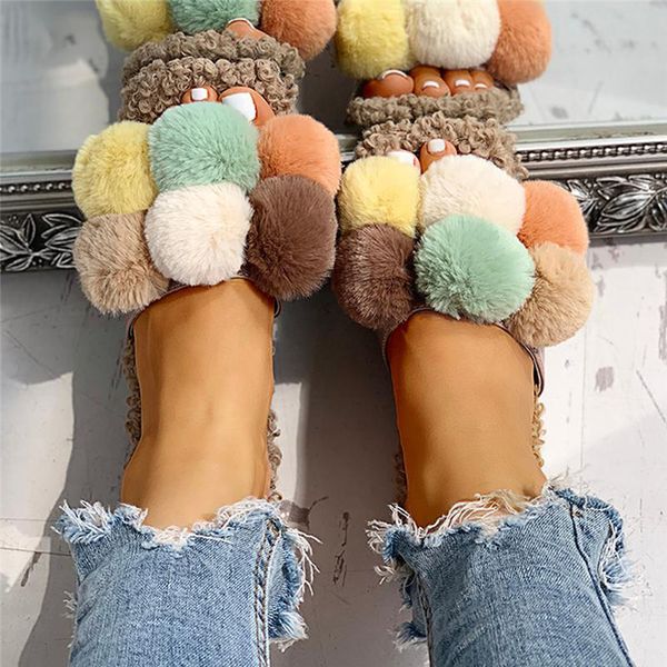 

women plush flat slippers casual flock snow shoes female slip-on suede keep warm vintage ladies winter shoes zapatillas, Black
