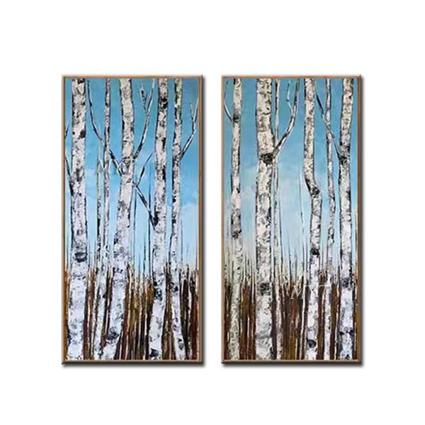

100% hand-painted 2 panels forest tree art oil painting canvas wall art abstract paintings home wall decoration paintings