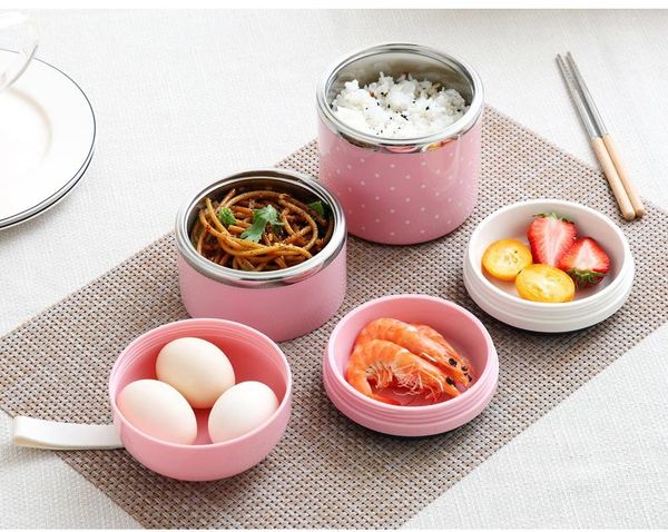 

1 2 3 layer cute thermal lunch box leak-proof stainless steel bento box kids portable picnic school food container tableware