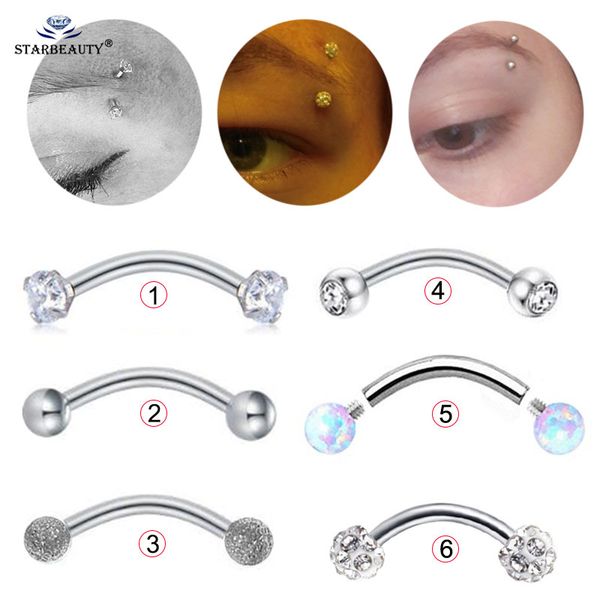 

1pc 1.2*6/8/10mm eyebrow piercing curved barbell lip ring snug daith helix rook earring titanium opal eyebrow jewelry piercing, Slivery;golden