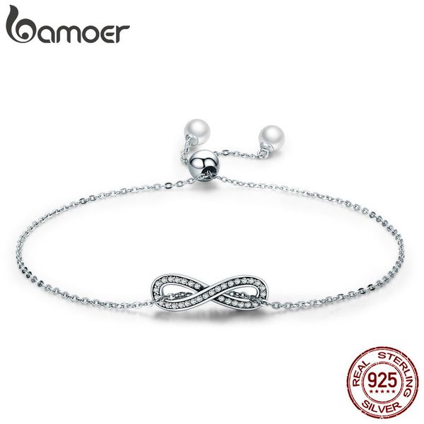 

bamoer real 100% 925 sterling silver infinity love chain link women bracelet sterling silver jewelry valentine day gift scb056, Golden;silver