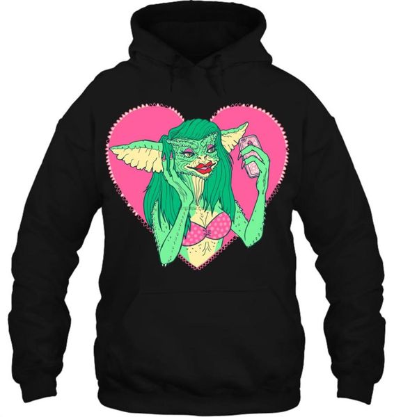 

men hoodie 100 algod n del o cuello de encargo impreso camiseta hombres camiseta greta gremlin mujer selfie women streetwear, Black