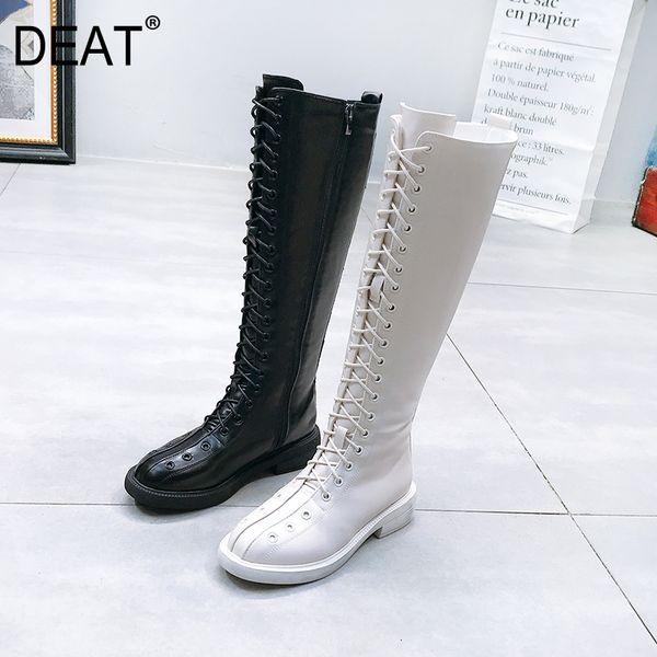 

deat] 2019 round toe bandage zipper casual pu leather velvet women long tube boots new autumn winter fashion tide 19i-a242, Black