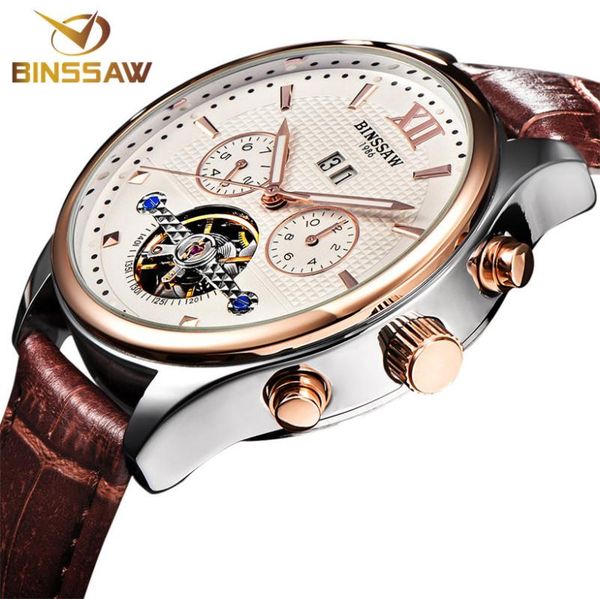 

binssaw new 2020 men watch fashion automatic mechanical leather sports watches relogio masculino, Slivery;brown