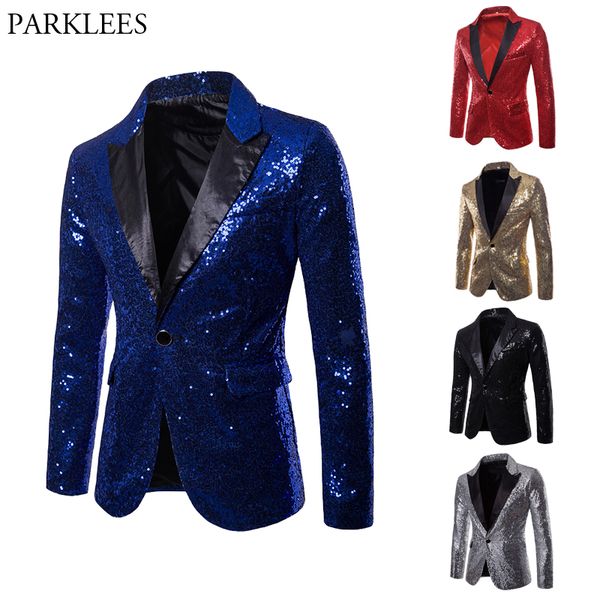 

royal blue sequin glitter blazer men suit nightclub prom suit jacket blazers mens dj stage clothers for singers costume homme, White;black