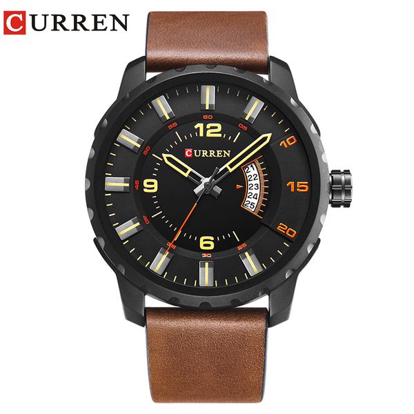 

curren 2019 new men's watch strap fashion casual business complete calendar black relogio masculino creative surface time clock, Slivery;brown