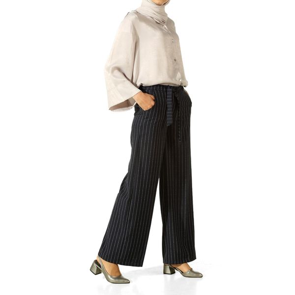 

hijab striped pants with pocket, Black;white