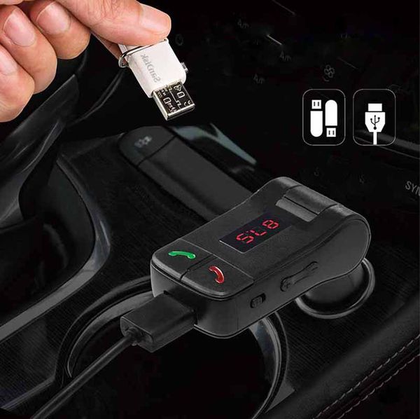 

2017 new sr06 car bluetooth kit handsradio fm transmitter support tf card u disk mp3 player car charger for styling