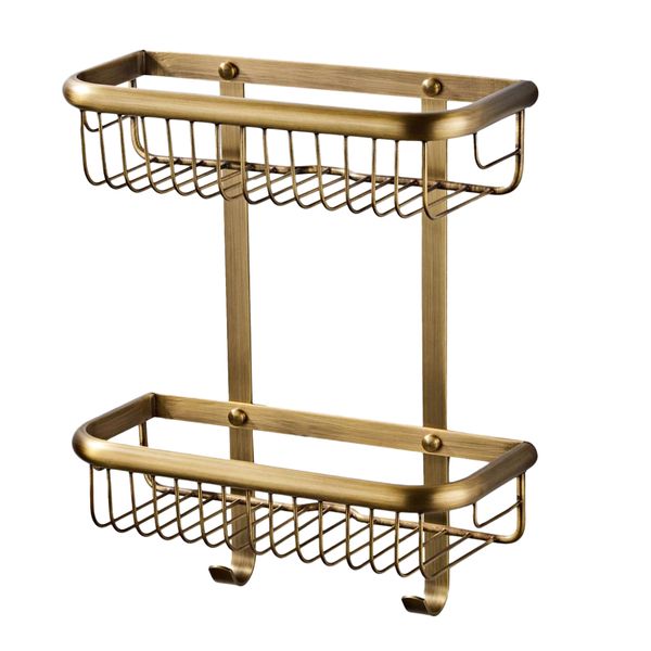 

2 tier caddy shelf bathroom storage rack organizer solid brass with 2 hooks