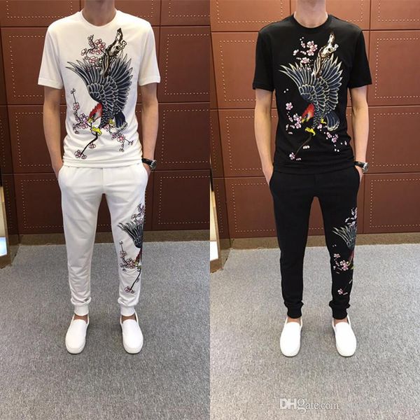 

20ss новый топ мужская дизайнерская спортивная мода тренд спортивная одежда повседневная мужская рубашка орел цветок сливы с короткими рукав, Gray