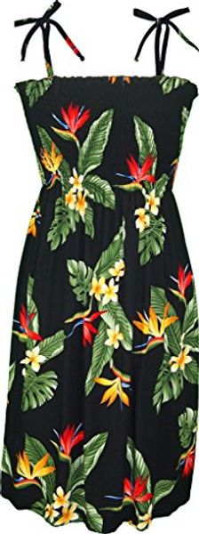 

rjc women's pristine paradise hawaiian smocked sundress, Black;gray