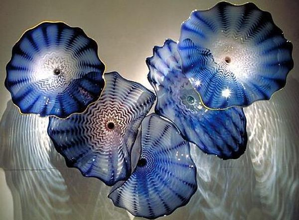 

ocean series wall art hand blown glass art wall bowl /platter murano glass wall plate with sprial patterns 16" -lrw0029