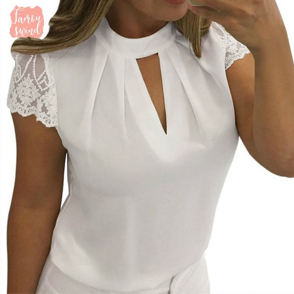 

blouse blouses summer casual hollow chiffon short sleeve splice lace women blusas mujer plus size 3xl, White