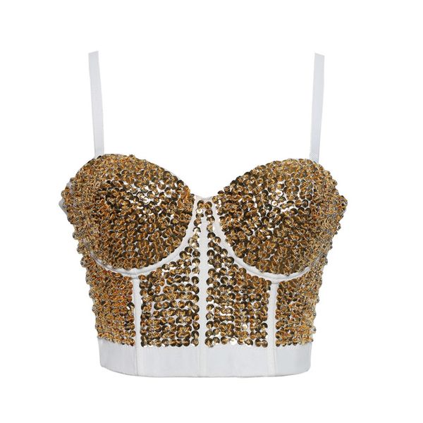 

women's bustier gold push up cropped night club dance bra, White