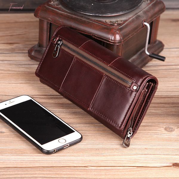 

long genuine leather wallet women 2019 cards holder female zipper purses with phone bag big valet carteira, Red;black