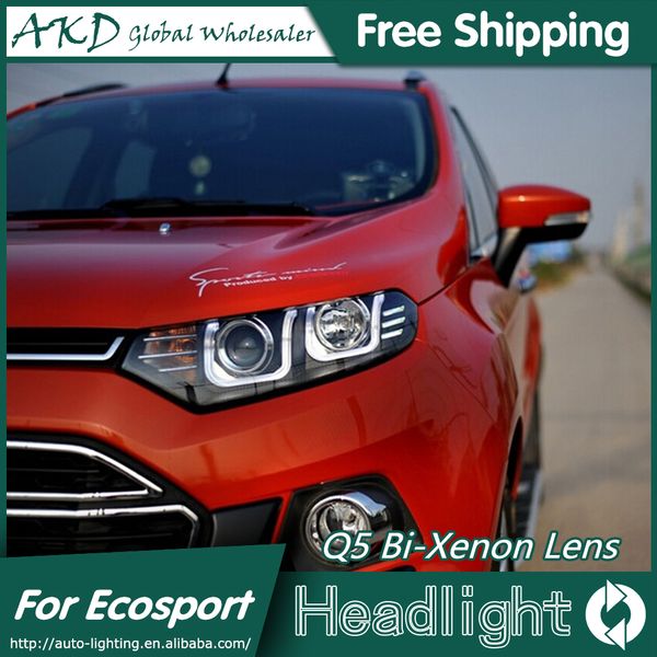 

akd car styling for ecosport headlights 2014-2015 ecosport led headlight drl bi xenon lens high low beam parking fog lamp