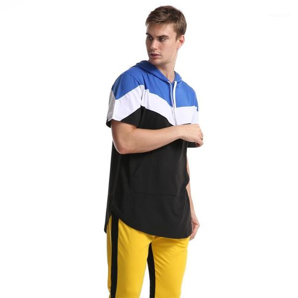

sleeved casual t-shirts mens hooded sweater sports style stitching ins explosion short sleeved sweater summer short, White;black
