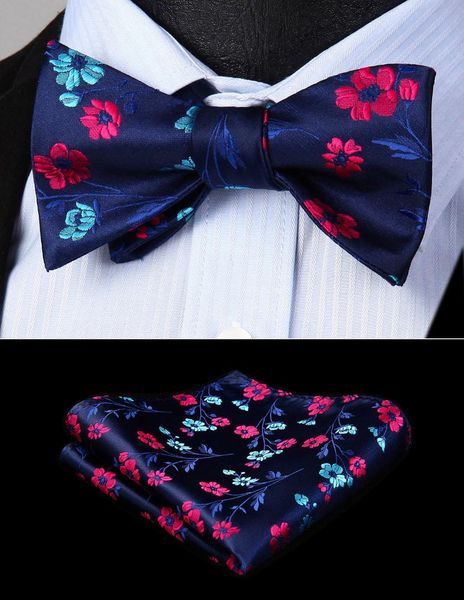 

party wedding bow tie handkerchief set mens classic floral navy blue self bow tie woven silk pocket square set bf814vs, Blue;purple